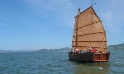 The Chinese shrimp junk ship Grace Quan sailing on San Francisco Bay