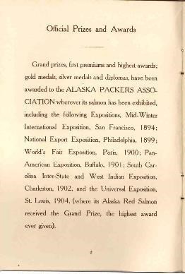 Prizes and awards page from Argo Red Salmon cookbook (SAFR 20761a)