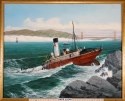 Full color painting of the ship on rocks, in the surf, with the Golden Gate Bridge in the background
