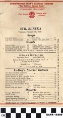 Scan of the menu posted aboard the ferry boat Eureka