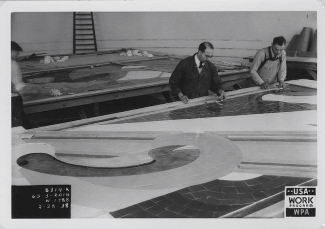 Mohammed Zyani working on Aquatic Park Bathhouse mosaics