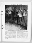 Black and white drawing of crew of the SS Buckman lined up with hands raised