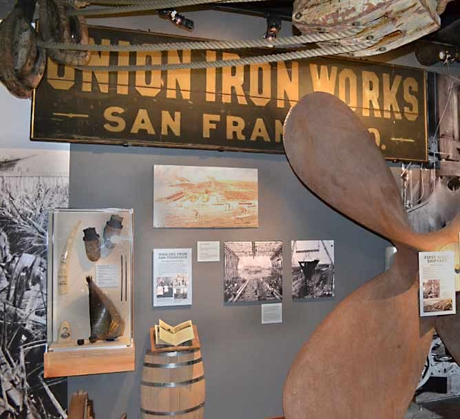 A section of an exhibit in the park's visitor center about shipbuilding.