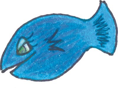 A drawing of a blue fish.