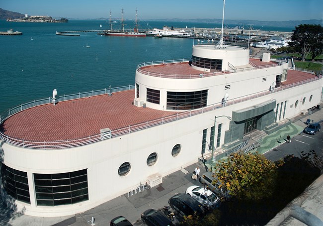 View of the Maritime Museum showing the building's red slate tiled roof