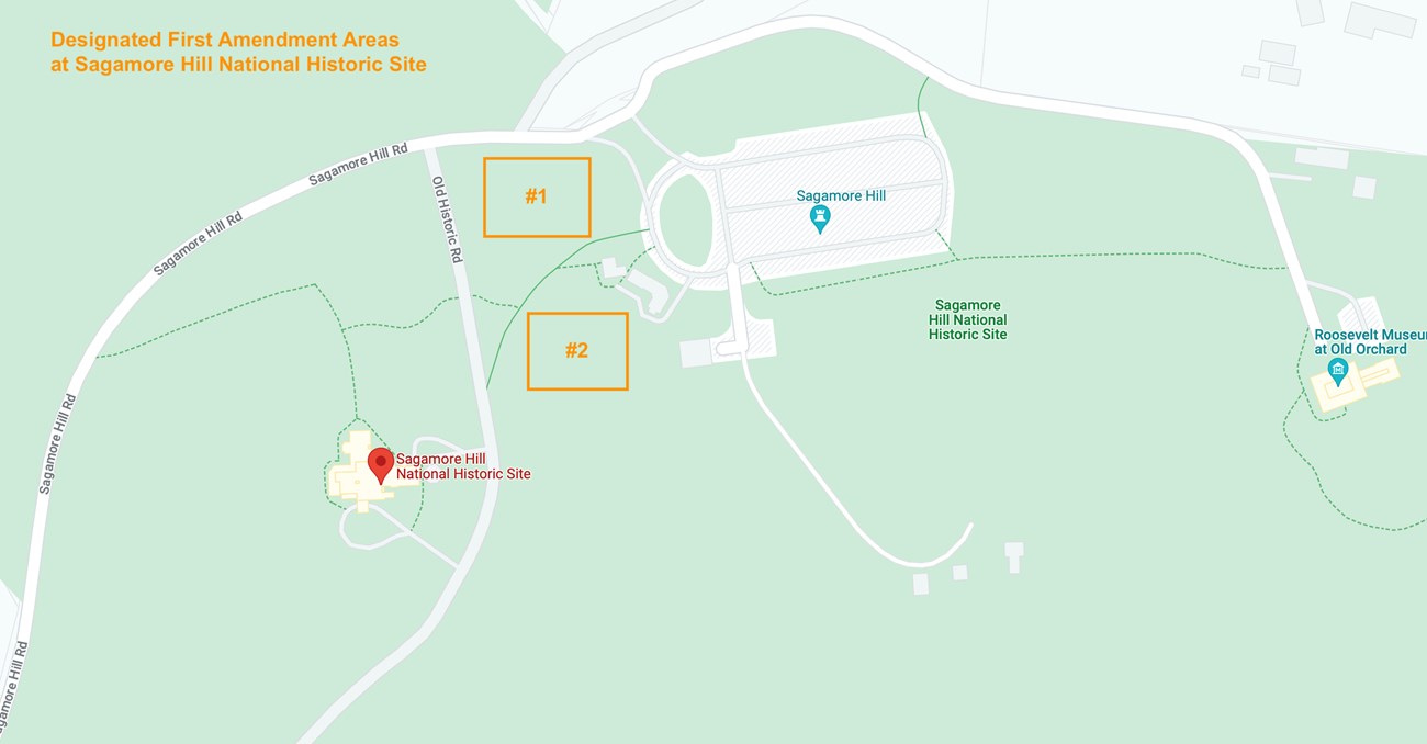 A map of Sagamore Hill indicating the First Amendment areas