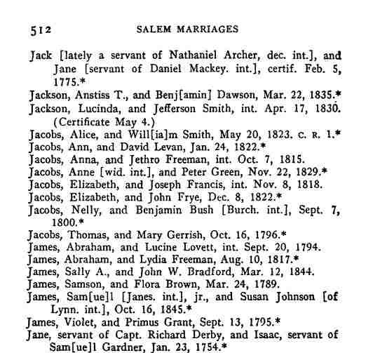 Page of typed text of Salem marriages