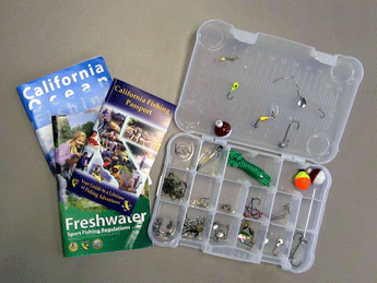 Fishing brochures and equipment.