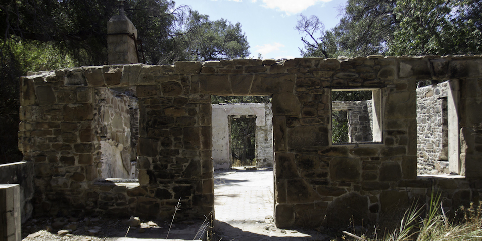 Stone walls and foundation of the historic Keller House