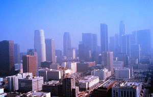 Smoggy weather in downtown L.A.