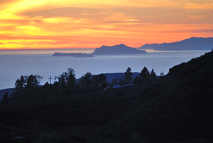 A view of Channel Islands National Park from Santa Monica Mountains National Recreation Area at sunset.