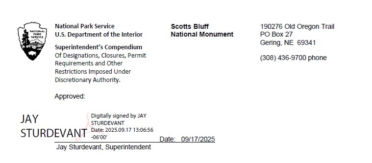 The heading of the 2025 Scotts Bluff Superintendent's Compendium with a digital signature.