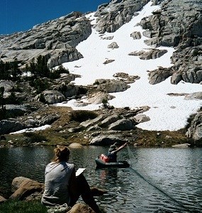 Gill-netting data recording in Sequoia and Kings Canyon National Parks.