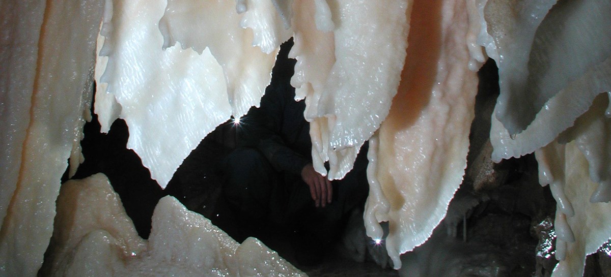 Cave formations with an orange tinge