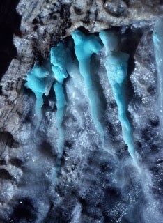 Azurite blue colored cave formations in Lilburn Cave