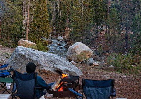 Relaxing next to a campfire in Lodgepole Campground.
