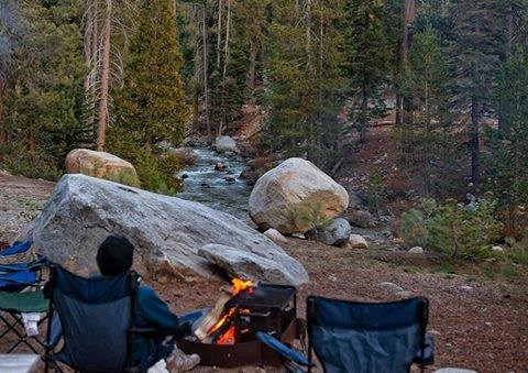 Relaxing next to a campfire in Lodgepole Campground.