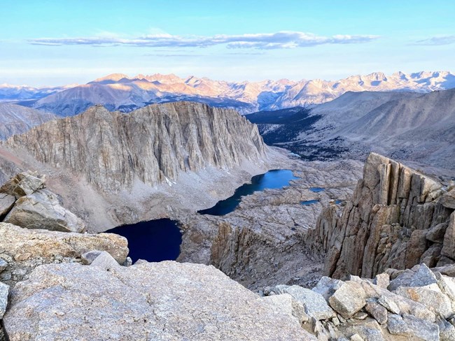 High Sierra mountains and lakes on Mount Whitney Trail