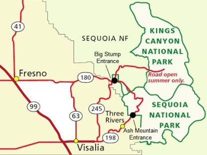 A map showing the highways that lead to entrances