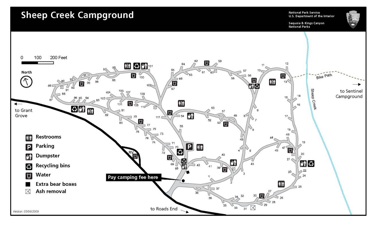 Sheep Creek Campground map, Kings Canyon National Park.