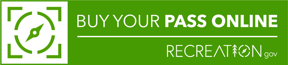 A green icon that says: Buy your pass online, recreation.gov