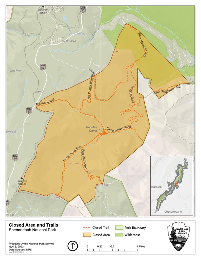 Map showing areas that are closed