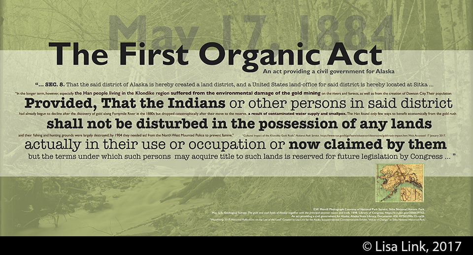 Green digital print with black text from the May 17, 1884, The First Organic Act.