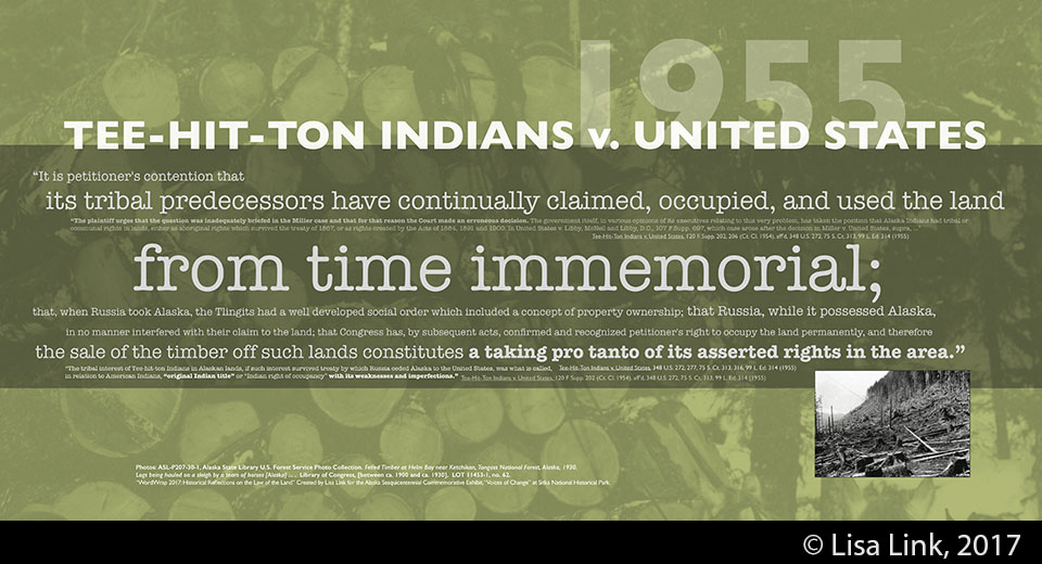 Green digital print with white text from the 1955 court case, Tee-Hit-Ton v. United States.