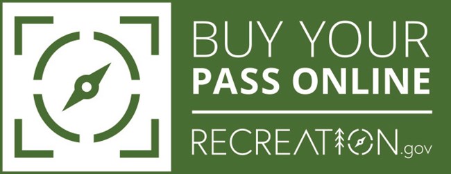 Graphic with text "Buy your pass online" recreation.gov