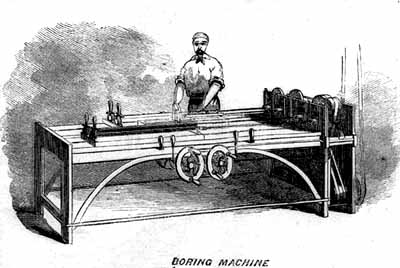 Drilling out the bore of a musket barrel, c1861