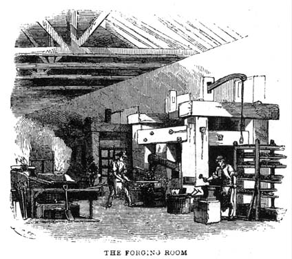 Water-powered forging hammers at Springfield Armory, circa 1840s
