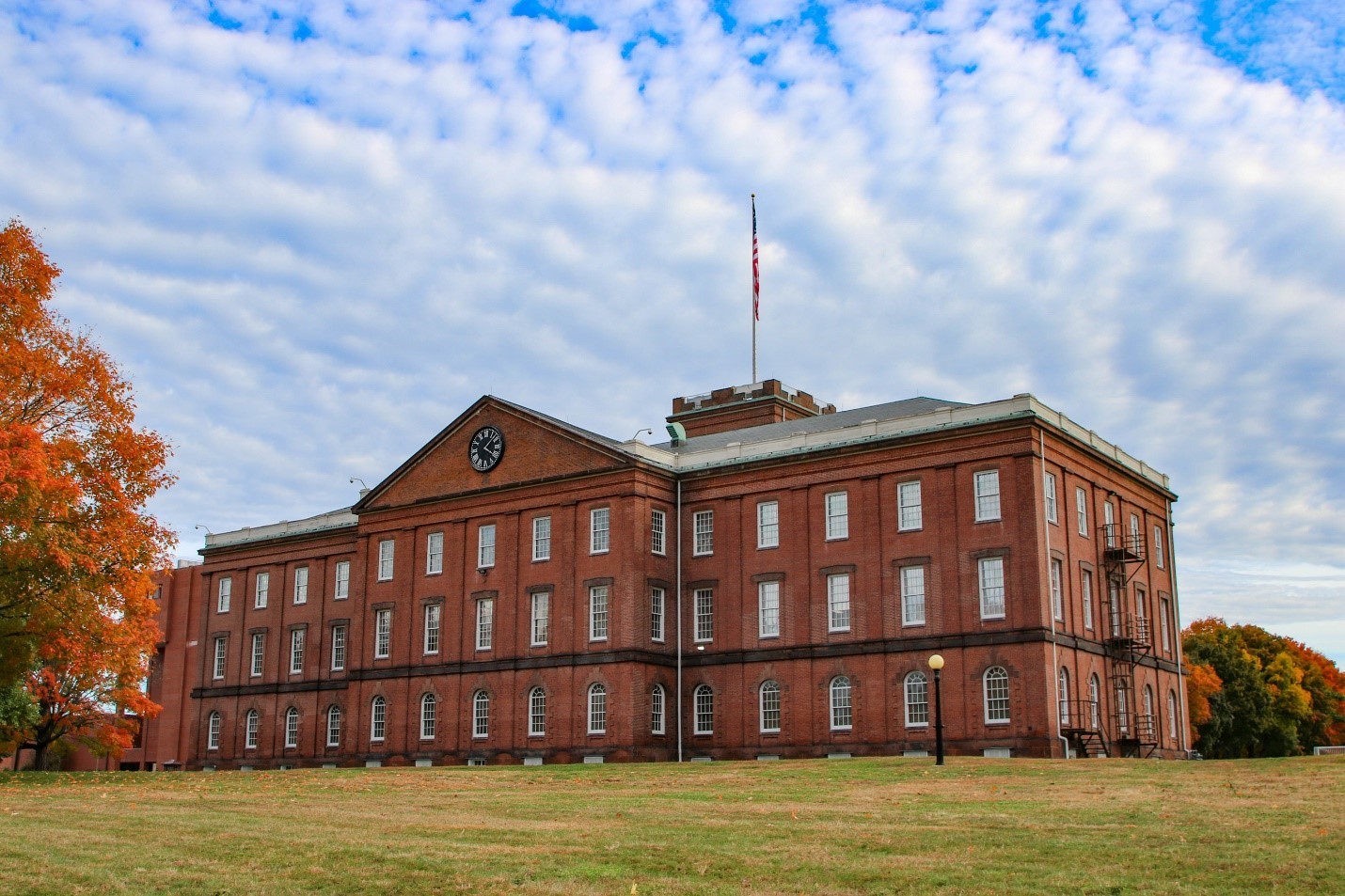 Multi-story building with windows on a fall day