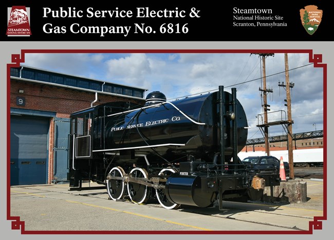 Trading card with the color image of a black switching engine