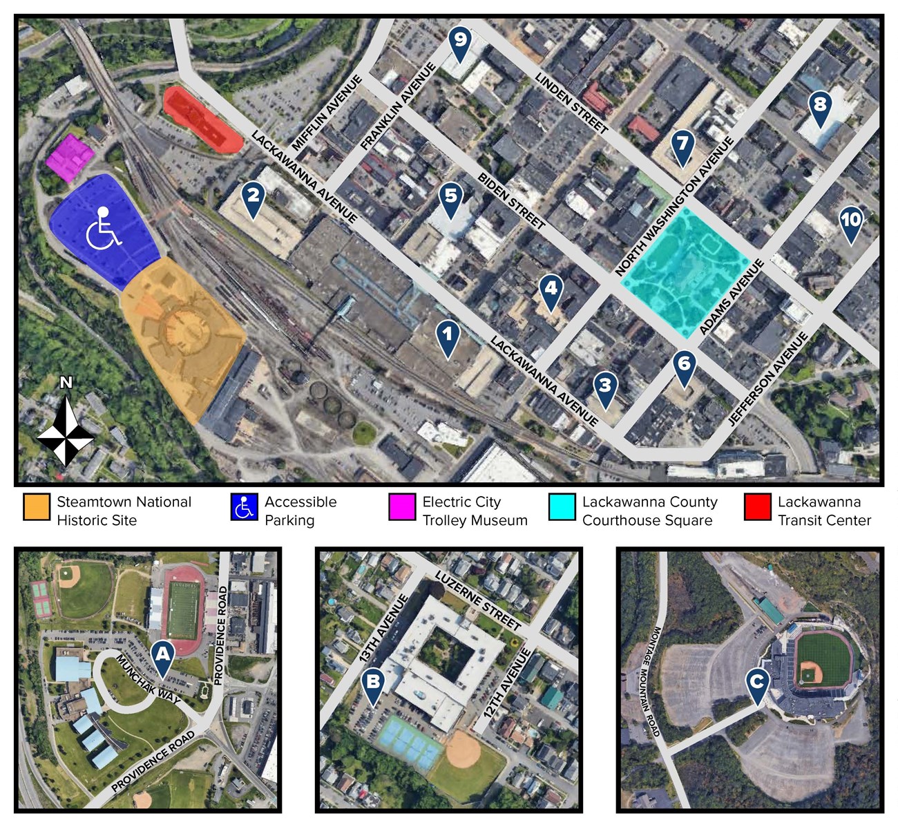 Downtown Scranton Map with parking areas identified