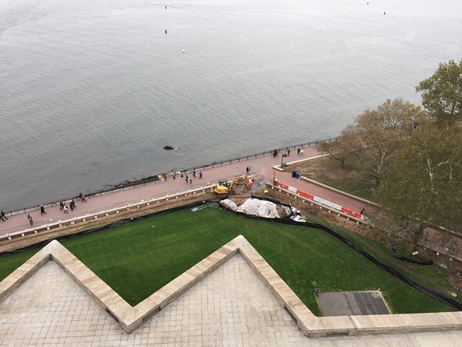 The fencing project from the top of the Statue's Pedestal