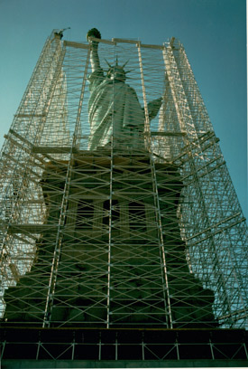 The Statue of Liberty during the restoration in 1984.