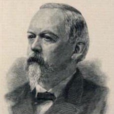 An illustration of a gray haired man with a Van Dyke beard.