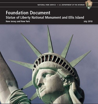 The cover page of the Foundation Document, the photo is of the Statue of Liberty's head and crown.