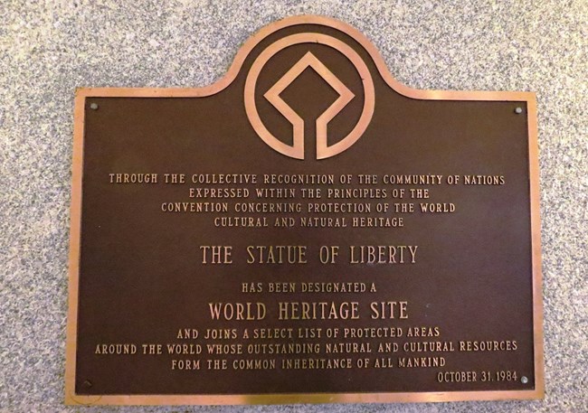 UNESCO World Heritage Site plaque in the lobby of the monument.