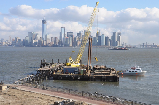 Work to remove damaged Liberty Island Shuttle Dock