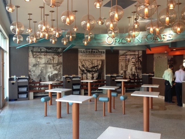 Inside the seating area of the Crown Cafe on Liberty Island