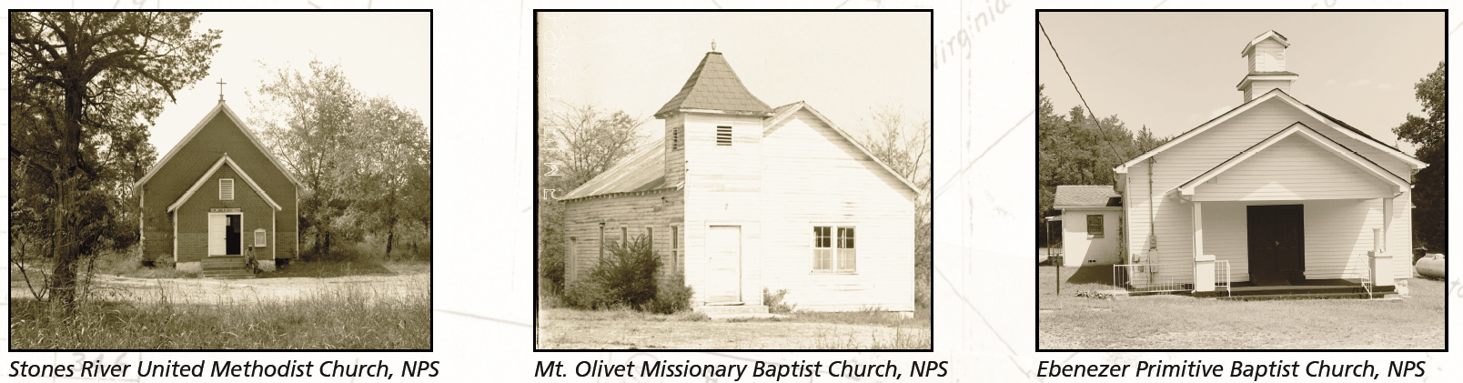 Images of three churches.