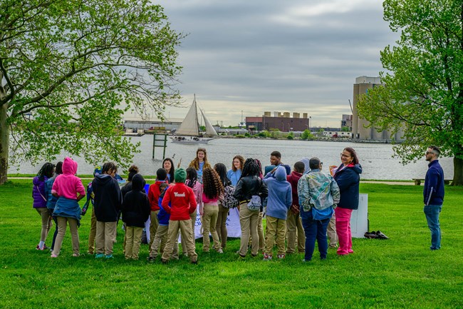 talking to a school group on EXPLORE Day