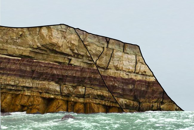 illustration of a sea cliff with layers and cracks