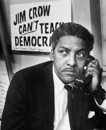 B & W photo of Bayard Rustin
