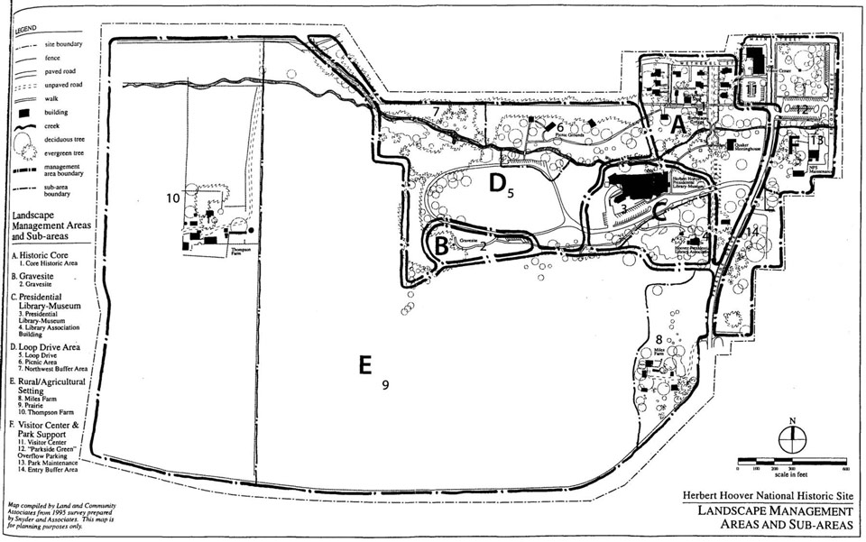 Landscape character areas at Herbert Hoover Birthplace.