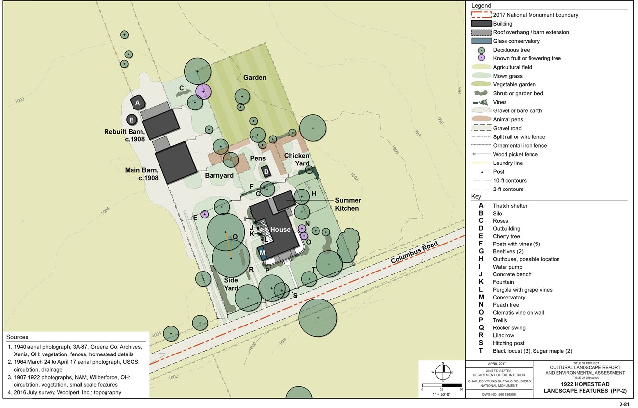 An annotated site plan with legend shows features of the 1922 homstead