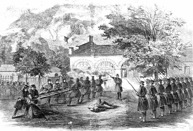 Drawing of the raid at John Brown Fort