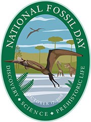 national fossil day artwork oval format with pterosaur flying