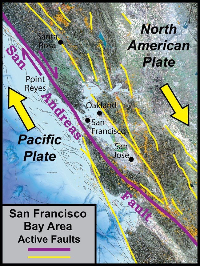 map showing faults in the San Francisco Bay area.